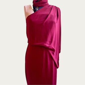 Halston Heritage One-Shoulder Burgundy Cocktail Dress – Size 6